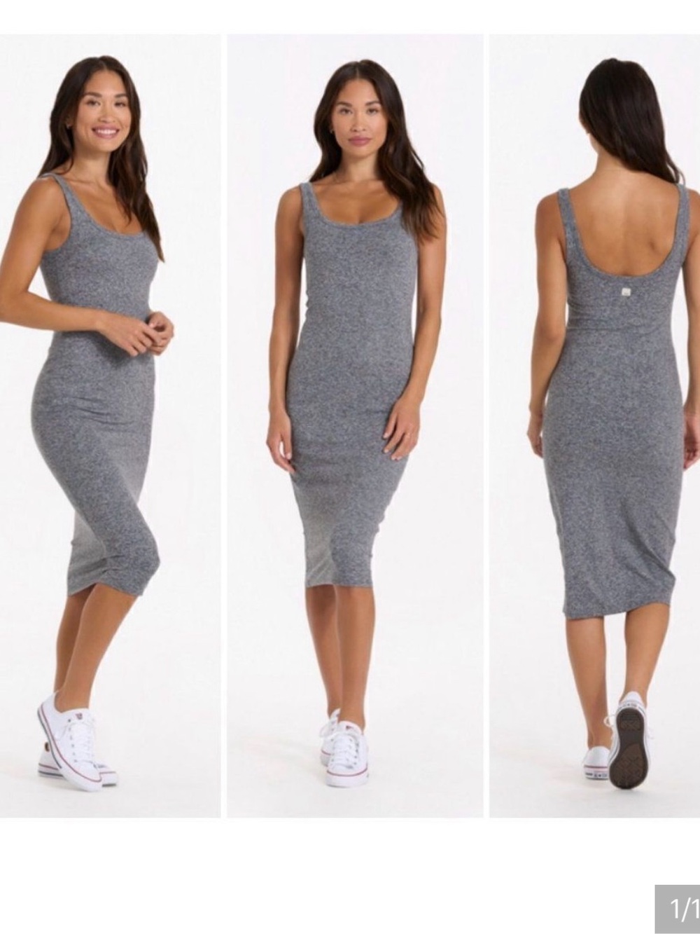 Vuori Women’s Gray Heather Halo Essential Midi Dress Small